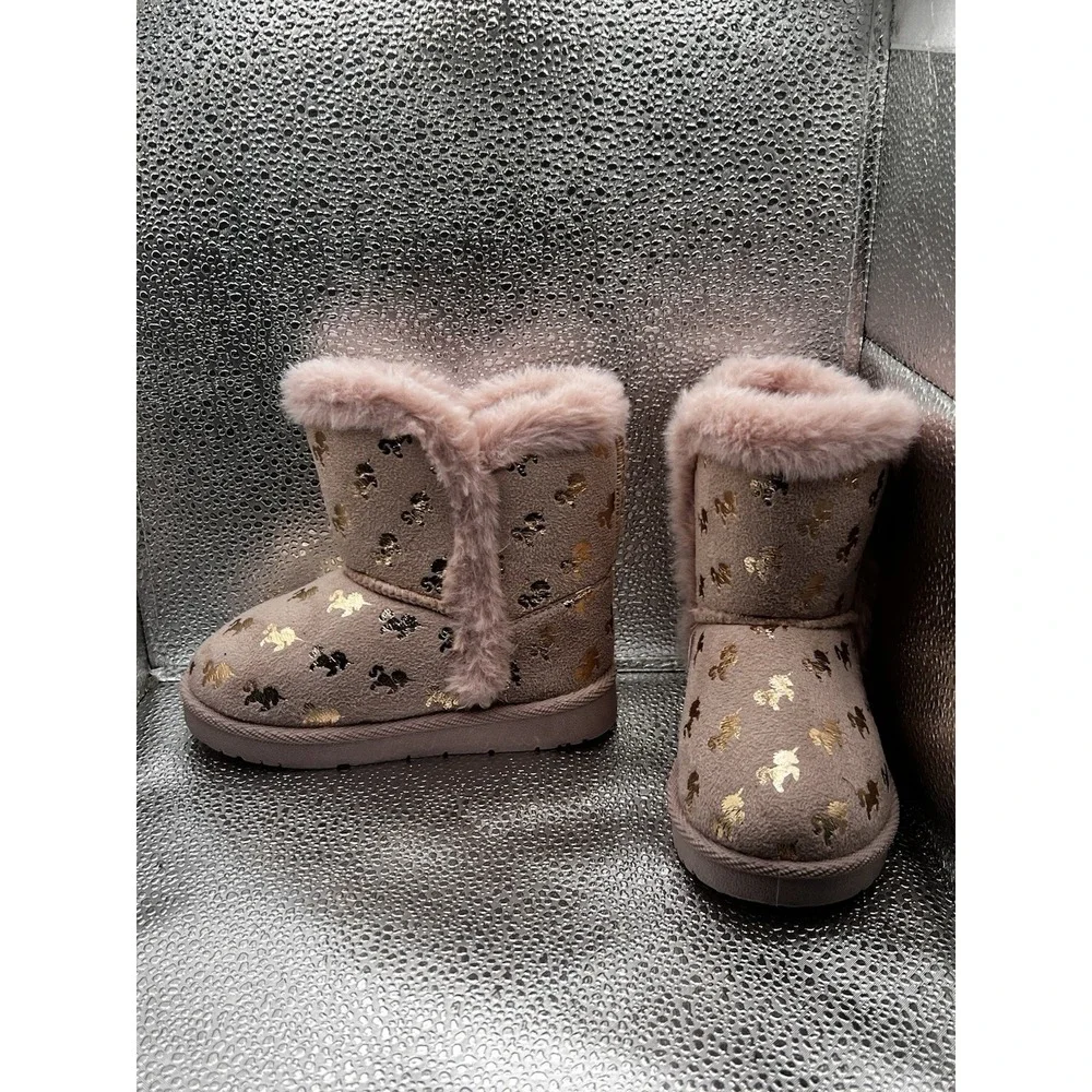 Olivia Miller Toddler Girl Size 9 Unicorn Boots Pink Gold Faux Fur Soft Pull On